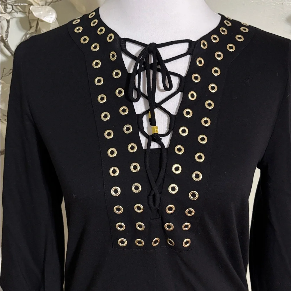 Michael Kors Black Eyelet Lace Up Blouse